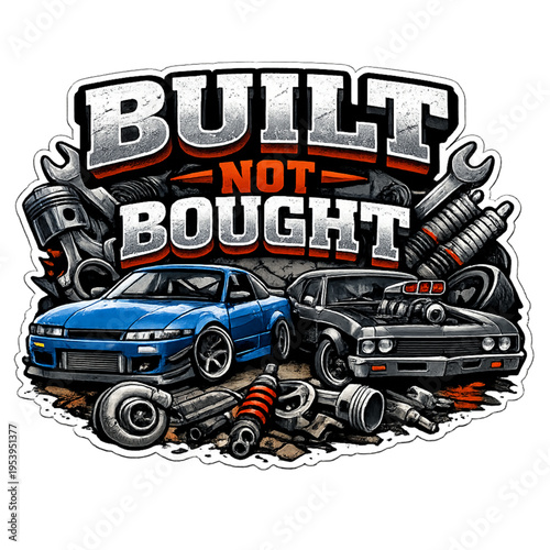 built not bought, car culture, custom car quote, modified car lifestyle, tuner culture design, automotive pride, car enthusiast typography, performance car build, project car life, gearhead culture, s