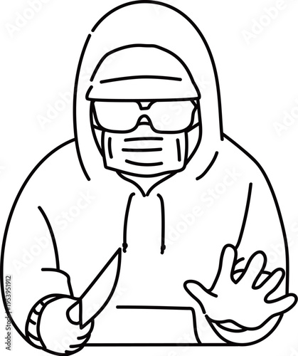 包丁を向けてくる不審者のバストアップ_線画