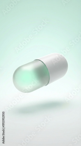 Abstract 3D rendering of a capsule pill on green background