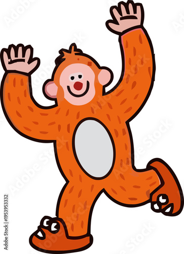 Happy Orange Cartoon Monster Raising Hands in Celebration and Joy