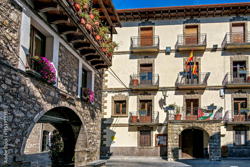 Beautiful village Hecho in the pyrenees mountains Huesca Spain Europe