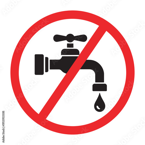 No drinkable water sign icon vector, do not use water sign, do not drink water sign, prohibition symbol, dirty tap water warning, transparent background