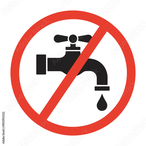 No drinkable water sign icon vector, do not use water sign, do not drink water sign, prohibition symbol, dirty tap water warning, transparent background