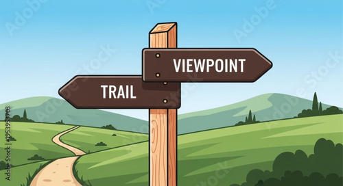 Directional Signpost at Crossroads - Trail and Viewpoint Choices.