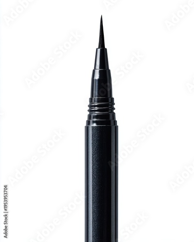 A close-up view of a sleek, black eyeliner pen, showcasing its precise tip and elegant design. Perfect for creating sharp lines.