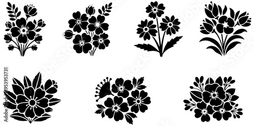Set of elegant floral silhouettes for design and decoration