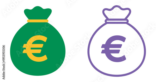 Bag with euro sign icon vector, money bag icon, euro bag symbol, ecommerce icon, finance app ui website icon, transparent background