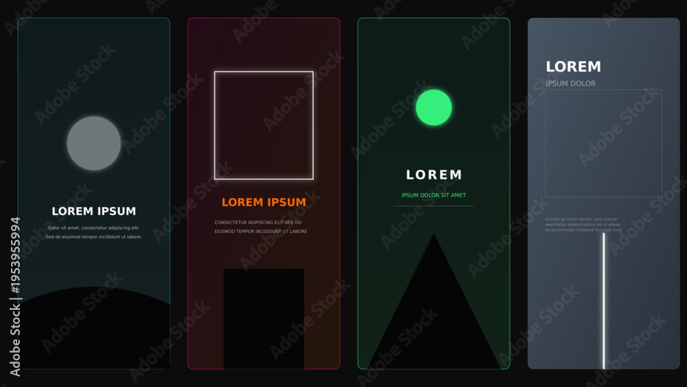 Fototapeta premium Modern Minimal Business Card Templates with Geometric Shapes and Dark Backgrounds for Corporate Branding and Marketing