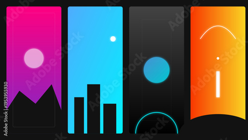 Modern geometric shapes composition, abstract minimal poster design, vibrant color blocks, contemporary art print