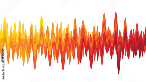 Abstract sound wave or audio frequency visualization showing dynamic overlapping pulses in warm yellow and red colors.