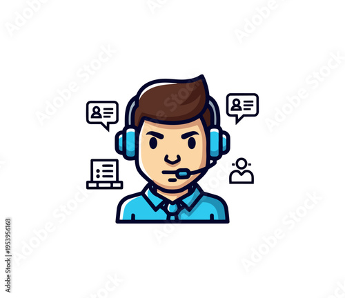 Customer service representative icon with headset and information bubbles