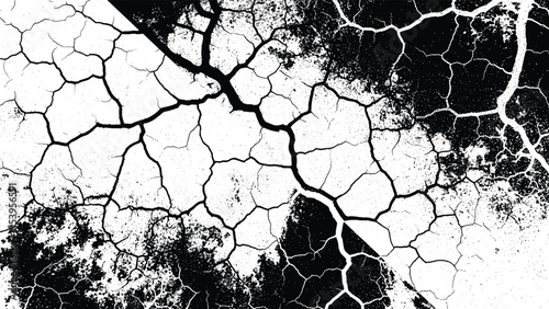 High contrast black and white texture with complex irregular cracks and weathered surfaces for a dramatic architectural design.