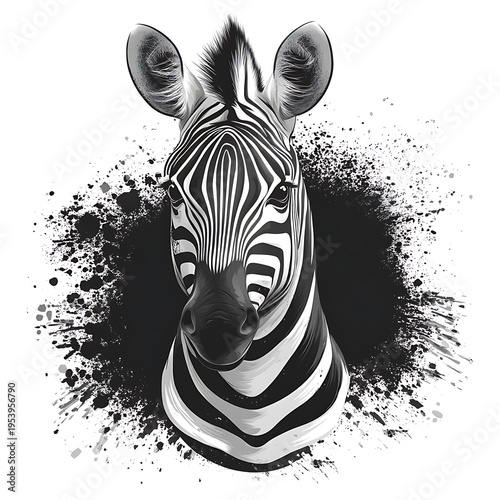 Zebra Head with photo Black Ink Splatter Background animal wildlife