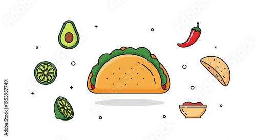 Taco with green lettuce and toppings.