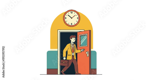 Businessman leaving office door clock time concept