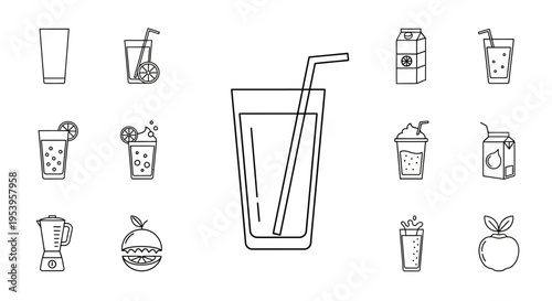 Glass with straw line drawing symbol.