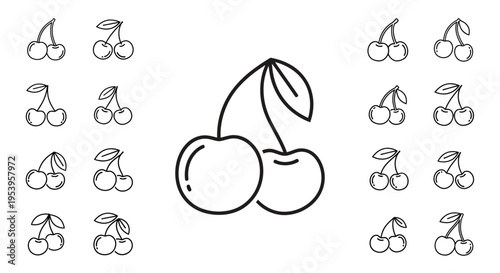 Cherry fruit illustration with leaves.