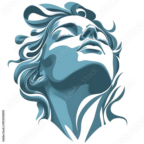 Woman's Face Looking Upwards with Flowing Abstract Hair head portrait photo