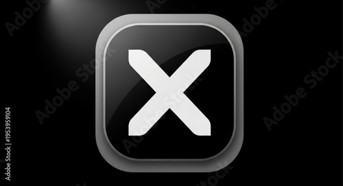 Close Button Icon with White X on Black Glossy Square.