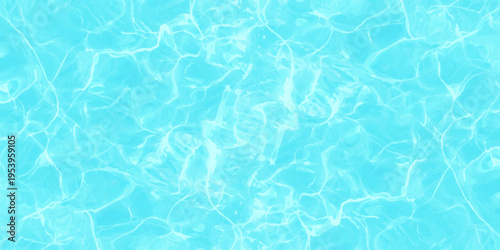 Blue water surface with bright sunlight reflections and ripples in swimming pool or tropical ocean