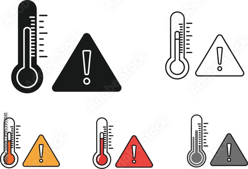 Multiple thermometer and warning sign icons depict dangerous temperature fluctuations.