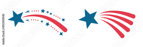 Shooting stars design for USA Independence Day banner, poster greetings, red and blue fireworks stars, 4th of July celebration vector illustration