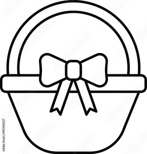 Basket with bow line art icon simple clean isolated on white background vector illustration