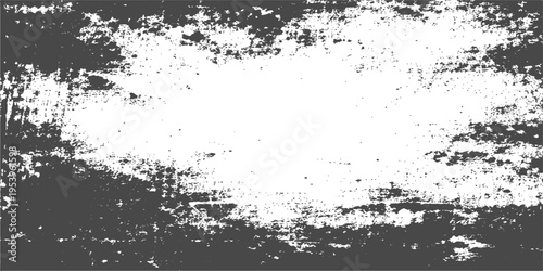 A high contrast black and white distressed texture background with a central white negative space
