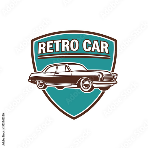Retro vehicle emblem illustration featuring a classic automobile design for vintage enthusiasts