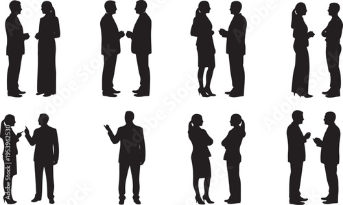 Business People Silhouette Set Talking and Meeting Corporate Team Vector Collection