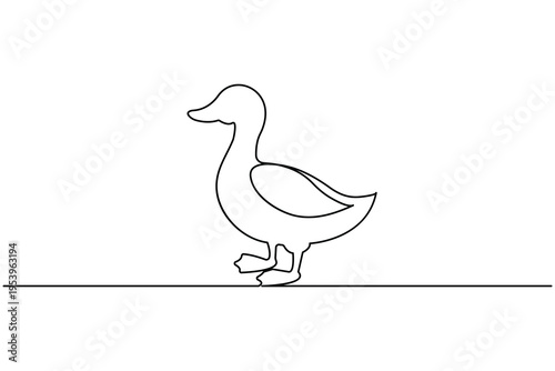Single one line illustration of a duck with wavy lines on white background