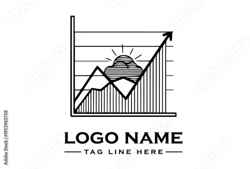 Black line graph logo with a mountain and sun design, featuring a placeholder tagline on a clean white background.