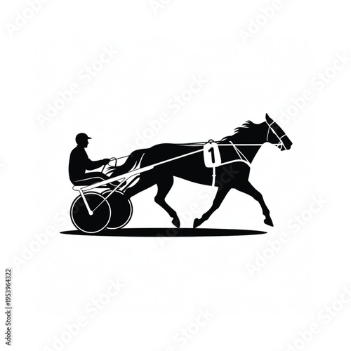 Silhouette of a horse drawn carriage and driver in dynamic motion