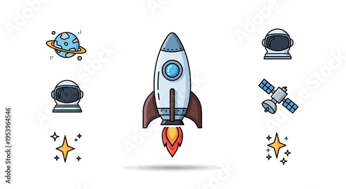 Rocket Ship Blasting Off Into Space.
