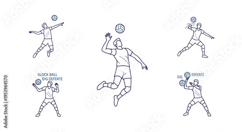 Volleyball player in various motion poses.