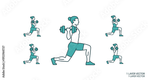 Woman doing lunge exercise with dumbbells.