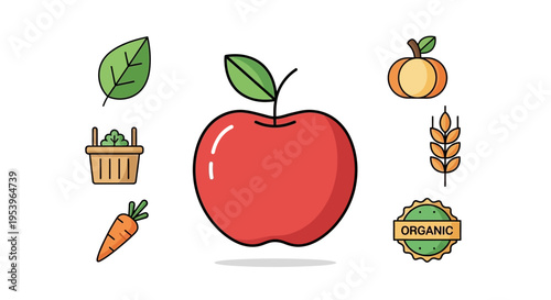 Fresh Organic Apple Fruit Illustration.