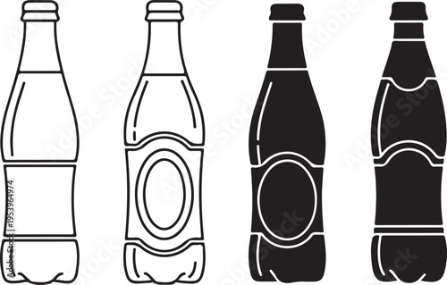 Four variations of a cola bottle in line art style