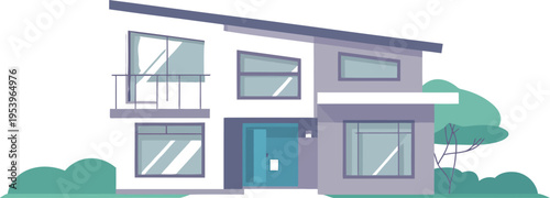 Modern two-story residential house facade with sharp angles and large.