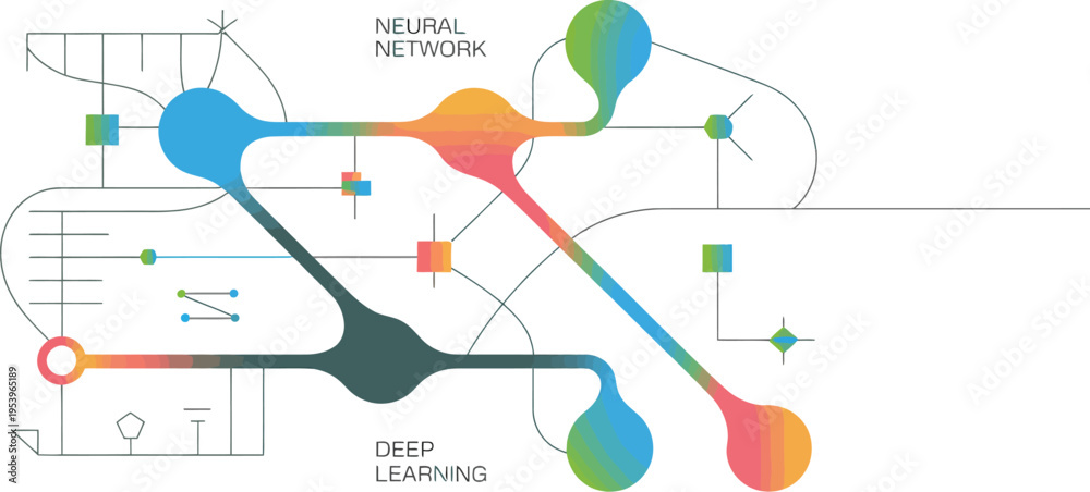 Naklejka premium Abstract illustration of a neural network and deep learning pathways.