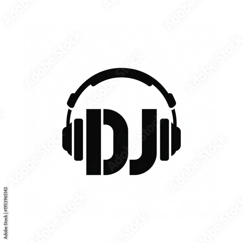Black and white dj headphones logo with stylized lettering