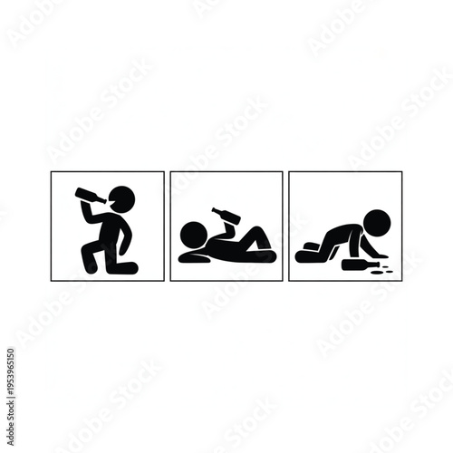 Stick figures depicting stages of alcohol consumption and resulting impairment