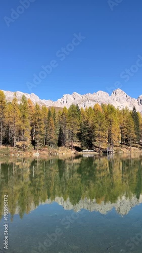 Autumn Reflections at Lago di San Pellegrino – Dolomites 4K Vertical