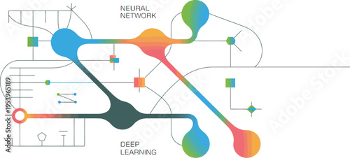 Abstract illustration of a neural network and deep learning pathways.
