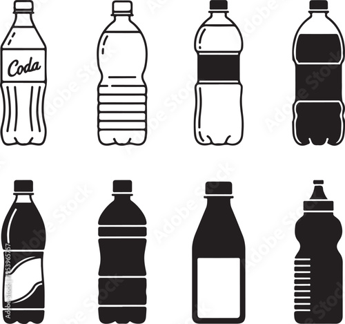 Collection of various plastic soda and beverage bottles