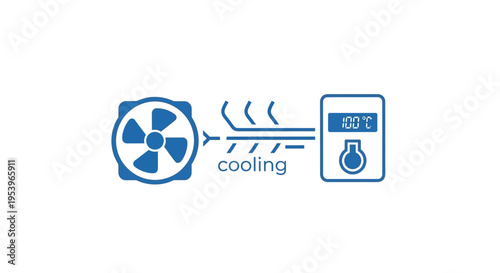 Computer Cooling System and Heat Dissipation Icon - Vector Illustration of Fan Airflow Reducing High Temperature for Hardware Maintenance and Thermal Management