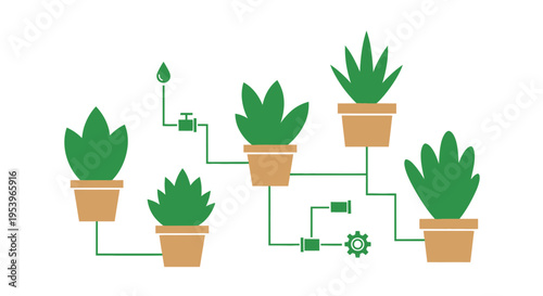 Smart Irrigation System and Automated Plant Watering Concept Illustration - Sustainable Green Technology for Home Gardening and Agriculture