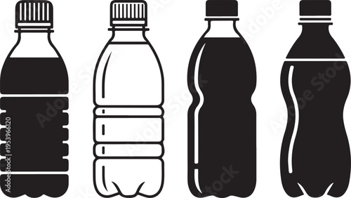 Four different plastic soda bottles on a white background