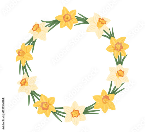 Daffodil flower wreath, spring floral frame