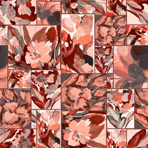 Geometric batik creative design seamless floral pattern repeat pattern fabric print design dark red colour background texture 